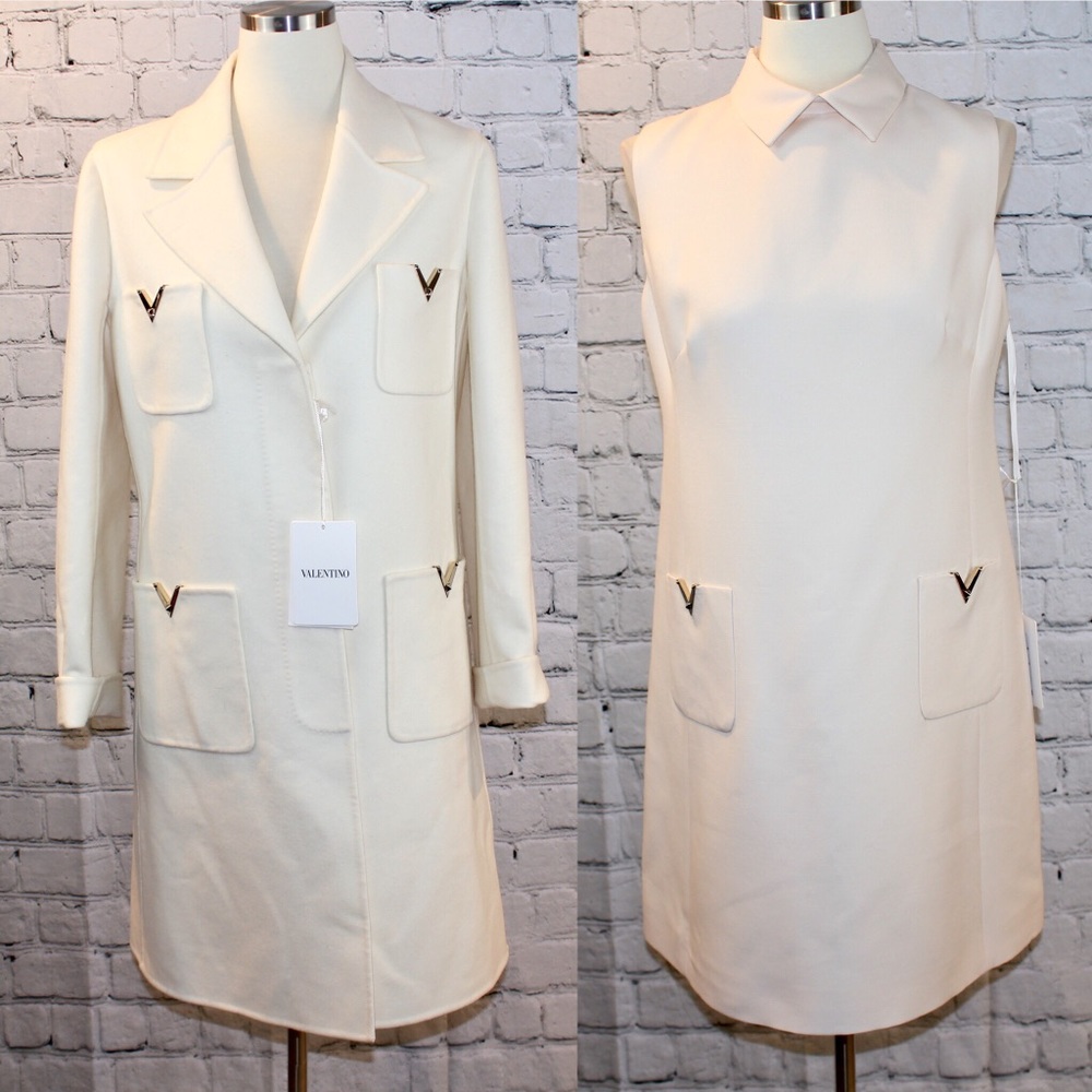 Valentino V Pocket Ivory Sleeveless Crepe Dress